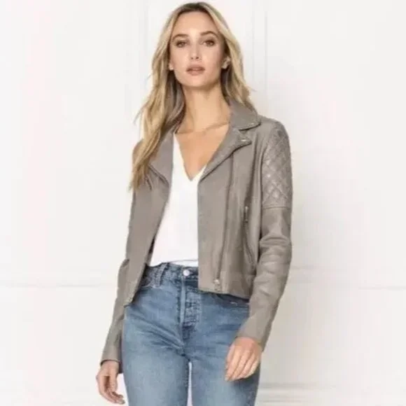 NWT Lamarque Quilted Leather Jacket Marilla Size XS Gravel Grey $675 - Picture 11 of 16